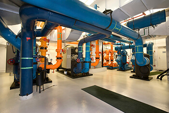 View of commercial chiller equipment.